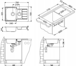 Zlewozmywak Alveus Alveus LINE 70 SAT Standard 79x50 1 1/2k zlew wpuszczany z odpływem zatyczkowym fi114 z syfonem 3