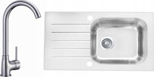 Zlewozmywak KPL Alveus VITRO 20 (78X43) białe szkło + syfon POP-UP 3 1/2 6