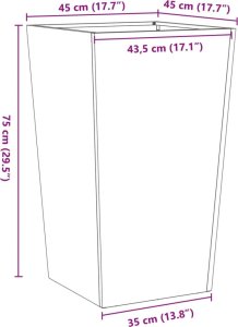 vidaXL Donica ogrodowa, czarna, 45x45x75 cm, stalowa 10