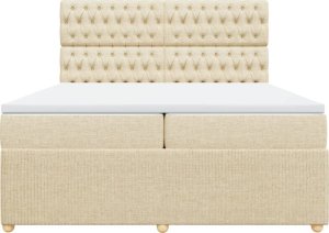 vidaXL vidaXL Łóżko kontynentalne z materacem, kremowe, tkanina, 200x200 cm 4