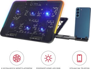 Podstawka chłodząca Rampage Sixpower R9 15,6", RGB, regulowana 10