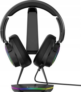 Rampage Tower T14 Stojak na słuchawki, gamingowy RGB, hub 2x USB, czarny 4