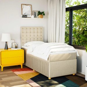 vidaXL vidaXL Łóżko kontynentalne z materacem, kremowe, tkanina, 90x200 cm 3