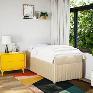 vidaXL Łóżko kontynentalne z materacem, kremowe, tkanina, 90x200 cm 3