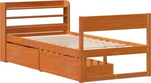 vidaXL vidaXL Rama łóżka bez materaca, woskowy brąz, 75x190 cm, sosnowa 3