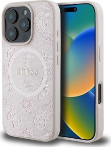 Guess Guess GUHMP16LPSAPSMEP iPhone 16 Pro 6.3" różowy/pink hardcase Saffiano Peony Classic Logo MagSafe 1