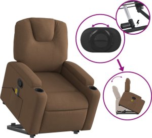 vidaXL vidaXL Podnoszony fotel masujący, rozkładany, brązowy, obity tkaniną 5