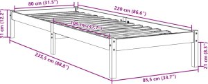 vidaXL Dłuższe łóżko bez materaca, 80x220 cm, lite drewno sosnowe 9