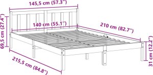vidaXL Dłuższe łóżko bez materaca, białe, 140x210 cm, drewno sosnowe 9