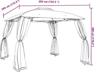 vidaXL vidaXL Altana z podwójnym dachem i siatką wokół, taupe, 2,93x2,93 m 9