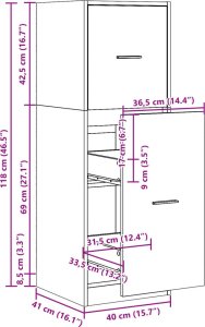 vidaXL vidaXL Szafka apteczna, biała, 40x41x118 cm, materiał drewnopochodny 9