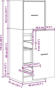vidaXL vidaXL Szafka apteczna, przydymiony dąb, 40x41x118 cm 10
