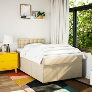 vidaXL vidaXL Łóżko kontynentalne z materacem, kremowe, tkanina, 120x200 cm 4