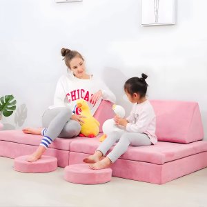 Ecotoys Sofa składana modułowa dla dzieci duża 2 osobowa DIY 10 miękkich poduch - różowa ECOTOYS 2