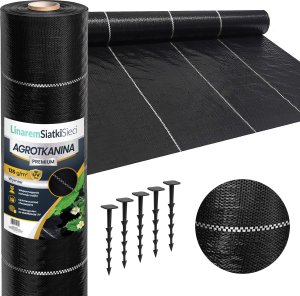 Linarem SiatkiSieci AGROTKANINA 135G 0,8x50m PREMIUM UV 3% AGROWŁÓKNINA CZARNA MATA + KOŁKI 8