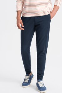 Ombre Bawełniane męskie spodnie dresowe joggery BASIC  granatowe V1 OM-PABS-0174 L 5