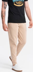 Ombre Męskie bawełniane spodnie joggery dresowe BASIC  beżowe V6 OM-PABS-0174 M 2