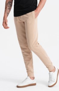 Ombre Męskie bawełniane spodnie joggery dresowe BASIC  beżowe V6 OM-PABS-0174 M 4