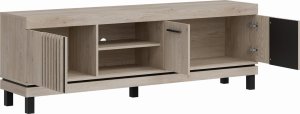 BogFran Szafka RTV stojąca do salonu Stolik pod telewizor Dąb Lamele Loft MATI MI02 7