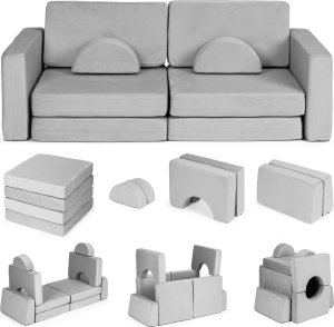 Ecotoys Sofa składana modułowa dla dzieci duża 2 osobowa DIY 10 miękkich poduch - szara ECOTOYS 1