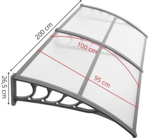 Springos Zadaszenie, daszek do drzwi wejściowych, balkonowych, tarasowych 200x100 cm szary, transparentny UNIWERSALNY 6