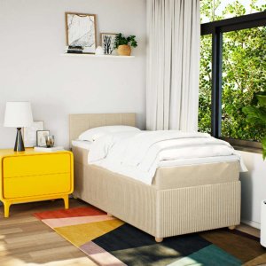 vidaXL Łóżko kontynentalne z materacem, kremowe, tkanina, 80x200 cm 4