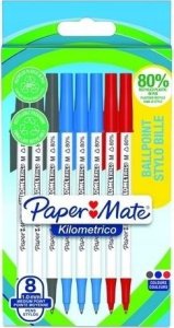 Paper Mate Długopis Kilometrico Recyklingowany M Sortowany 8 sztuk w blistrze 10