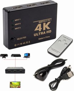 4World Switch HDMI 3 do 1 3in1 3x1 pilot 4K HD trójnik 1