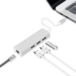 HUB USB Choetech HUB USB 3.1 typ C  3x USB 3.0 ethernet RJ-45 LAN przejściówka stacja 1