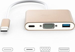 Adapter USB Gembird USB C 3.1 typ C na USB 3.0 / VGA / USB-C GOLD ADAPTER 1