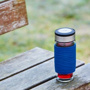 Emsa Emsa Tea Mug thermal tea mug 0.4 liters (blue/transparent, glass, screw cap) 11