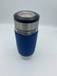 Emsa Emsa Tea Mug thermal tea mug 0.4 liters (blue/transparent, glass, screw cap) 13