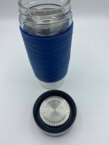 Emsa Emsa Tea Mug thermal tea mug 0.4 liters (blue/transparent, glass, screw cap) 15