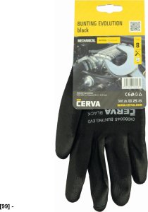 CERVA BUNTING BLACK EVOLUTION - Rękawice dziane, bezszwowe, poliestrowe, cienka warstwa poliuretanu w części chwytnej 7 5