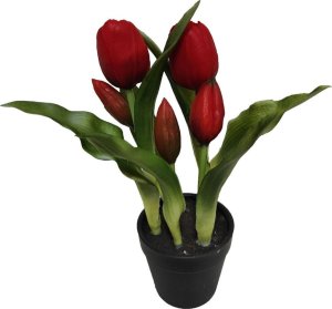 Saska Garden TULIPANY W DONICZCE 5 SZT CZERWONE 23CM JAK ŻYWE DEKORACJA WIOSENNA 1