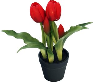 Saska Garden TULIPANY W DONICZCE 5 SZT CZERWONE 23CM JAK ŻYWE DEKORACJA WIOSENNA 3