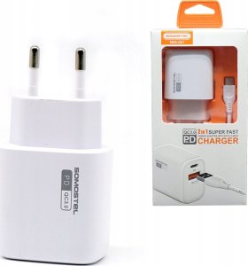 Ładowarka Vega ŁADOWARKA SIECIOWA 3A 18W + KABEL TYP-C BIAŁA SOMOSTEL POWER DELIVERY QC3.0  SMS-Q01 PD+USB> 1