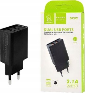 Ładowarka Vega ŁADOWARKA SIECIOWA 2.1A 10W CZARNA DENMEN 2100mA DC02 2xUSB SINGLE> 1