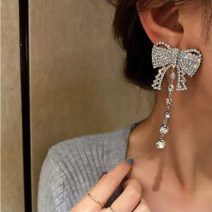 Slowmoose Kolczyki długie z kokardą - srebrne 2