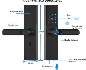 Hedo Inteligentna klamka do drzwi Tuya, Elektroniczny zamek do drzwi na odcisk palca, kod, Wi-Fi, RFID - czarna 2