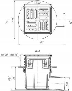 Syfon Kessel Wpust łazienkowy regulowany z wyj. bocznym 50 mm, ruszt 100x100 mm, ruszt i ramka nierdzewna [1/5] 2