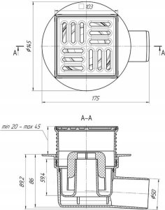Syfon Kessel Wpust łazienkowy regulowany z wyj. bocznym 50 mm, ruszt 100x100 mm, ruszt i ramka nierdzewna [1/5] 3