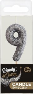 GoDan Świeczka na tort cyfra 9 brokatowa, czarna 11.5x3.5cm Godan 3