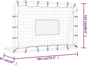 vidaXL Rebounder do piłki nożnej, biało-czarny, 184x61x123 cm, stal/PE 7