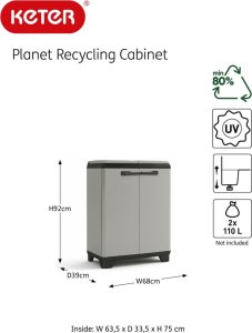 Szafa ogrodowa Keter Szafka do segregacji śmieci Planet szaro-czarna 8