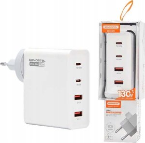 Ładowarka Vega ŁADOWARKA SIECIOWA 130W GaN BIAŁA SOMOSTEL POWER DELIVERY Q24 2XPD + 2XUSB> 4