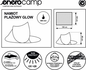 Enero Namiot parawan plażowy samorozkładający 190x120x90/70cm niebieski pop-up 6