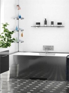 Wenko Półka łazienkowa narożna - półka prysznicowa Premium Edge Matt, 3 poziomy, lusterko, teleskopowa, WENKO 3