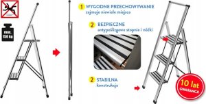 Wenko Aluminiowa drabina, 3-stopniowa, WENKO 12