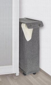 Kosz na pranie Orion Wąski kosz na pranie o pojemności 43l, z poliestru i bawełny, z 4 kółkami i pokrywą z uchwytem do łatwego zamykania i otwierania 2